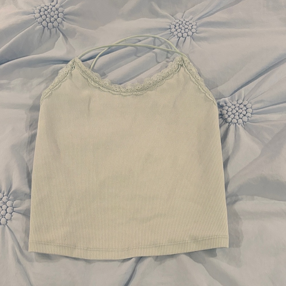 American Eagle Elegant Lace-Trimmed Mint Crop Tank Top